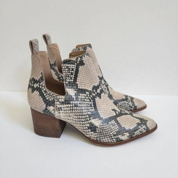 Lucky Brand Jabilo Snake Print Leather Block Heel Western Booties - Picture 1 of 9